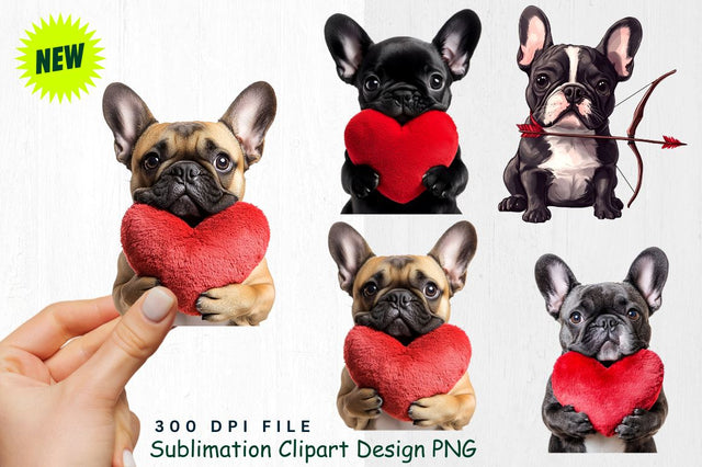 French Bulldog with 'Be Mine' Heart Clipartc Sublimation Regulrcrative 