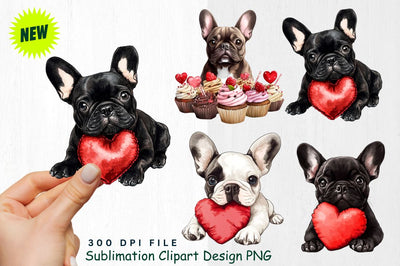 French Bulldog with Heart Plush Toy Clipart Sublimation Regulrcrative 