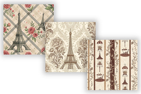 French Café Digital Paper Pack, Parisian Seamless Patterns, Scrapbooking & Printable Crafts Digital Pattern FloridPrintables 