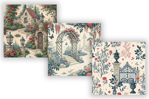 French Country Toile Bundle Paper, Seamless Digital Paper Pack, Printable Scrapbook Paper, Red, Blue, Black, Pink Toile Design Collection Digital Pattern FloridPrintables 