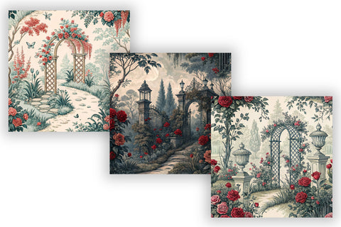 French Country Toile Bundle Paper, Seamless Digital Paper Pack, Printable Scrapbook Paper, Red, Blue, Black, Pink Toile Design Collection Digital Pattern FloridPrintables 