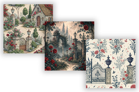 French Country Toile Bundle Paper, Seamless Digital Paper Pack, Printable Scrapbook Paper, Red, Blue, Black, Pink Toile Design Collection Digital Pattern FloridPrintables 