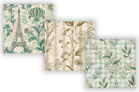 French Ephemera Digital Paper Pack, Vintage Botanical Seamless Designs, Scrapbooking & Printable Crafts Digital Pattern FloridPrintables 