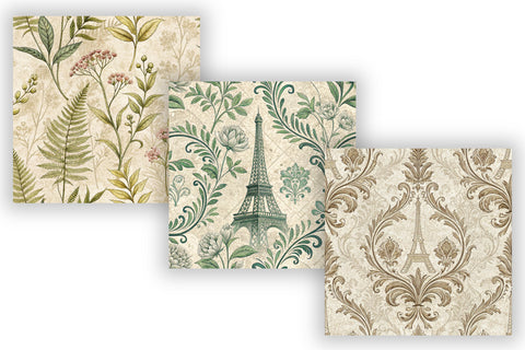 French Ephemera Digital Paper Pack, Vintage Botanical Seamless Designs, Scrapbooking & Printable Crafts Digital Pattern FloridPrintables 