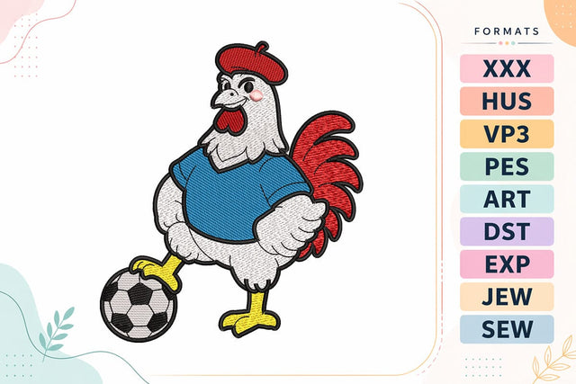 French Rooster Soccer Football Bird Embroidery Design Embroidery/Applique DESIGNS sg embroidery 