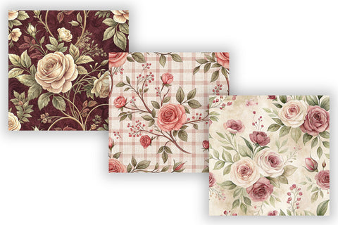 French Rose Toile Digital Paper Pack, Vintage Floral Toile, Gingham & Stripe Seamless Patterns, Wedding, Scrapbooking & Printable Crafts Digital Pattern FloridPrintables 