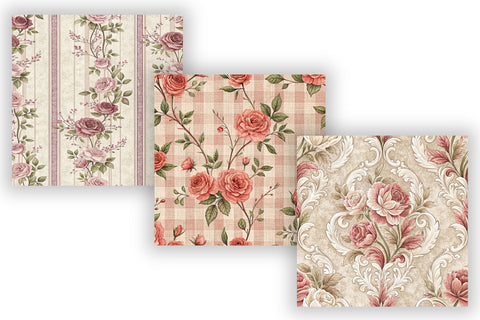 French Rose Toile Digital Paper Pack, Vintage Floral Toile, Gingham & Stripe Seamless Patterns, Wedding, Scrapbooking & Printable Crafts Digital Pattern FloridPrintables 