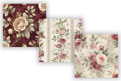 French Rose Toile Digital Paper Pack, Vintage Floral Toile, Gingham & Stripe Seamless Patterns, Wedding, Scrapbooking & Printable Crafts Digital Pattern FloridPrintables 