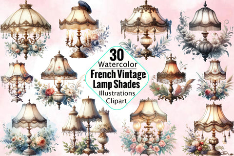 French Vintage Lamp Shades Sublimation Clipart Bundle Sublimation SVGArt 