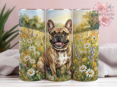 Frenchie Meadow Bloom 20oz Tumbler, Frenchie Motif, Meadow Theme, Bloom Art Design, Cute Accent, Whimsical Charm, Sublimation Wrap, 20oz Tumbler Sublimation Li Zamperini 