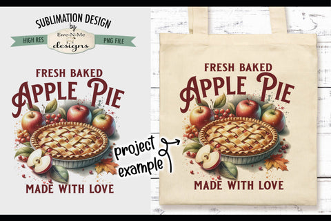 Fresh Baked Apple Pie Sublimation Design | Vintage Sign PNG Sublimation Ewe-N-Me Designs 