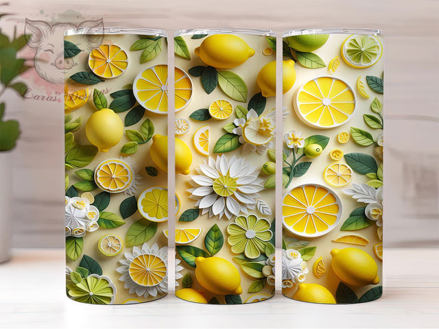 Fresh Citrus Lemonade Summer Tumbler, Citrus Summer Cup, Fresh Lemon Sublimation, Sunny Drink Design, 20Oz Skinny Tumbler Wrap, Vibrant Summer Mug, Tropical Lemon Theme Sublimation Lara' s Designs 