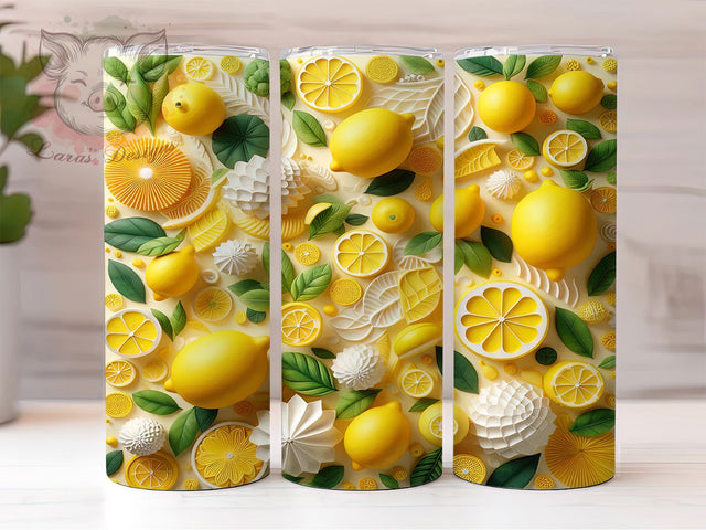 Fresh Citrus Lemonade Summer Tumbler, Citrus Summer Cup, Fresh Lemon Sublimation, Sunny Drink Design, 20Oz Skinny Tumbler Wrap, Vibrant Summer Mug, Tropical Lemon Theme Sublimation Lara' s Designs 