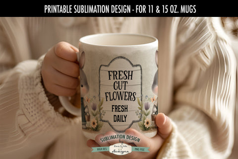 Fresh Cut Flowers Bunny in Overalls | Spring Sublimation Mug PNG Sublimation Ewe-N-Me Designs 