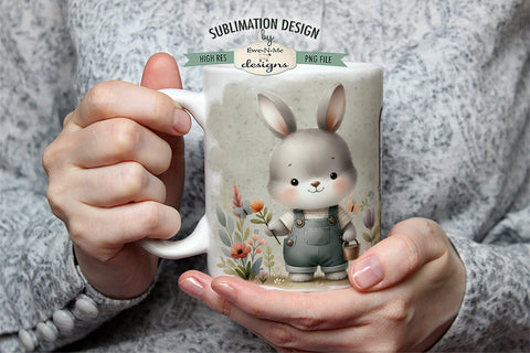 Fresh Cut Flowers Bunny in Overalls | Spring Sublimation Mug PNG Sublimation Ewe-N-Me Designs 