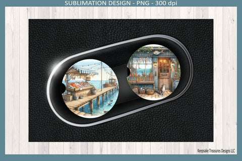 Fresh Fish Car Coasters Sublimation PNG | Coastal Fisherman Market Car Coaster Design | Nautical Car Accessories | Father's Day Gift | Instant Download Sublimation Keepsake Treasures Designs LLC. 