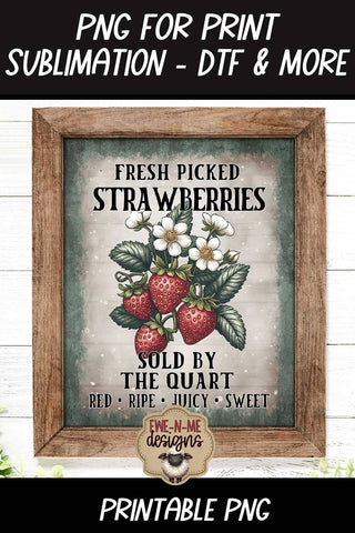 Fresh Picked Strawberries Sublimation Design | Vintage PNG Sublimation Ewe-N-Me Designs 