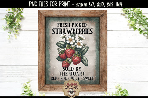 Fresh Picked Strawberries Sublimation Design | Vintage PNG Sublimation Ewe-N-Me Designs 
