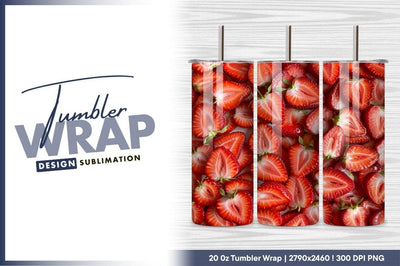 Fresh Sliced Strawberries Sweet Red Background Tumbler Png Sublimation Regulrcrative 