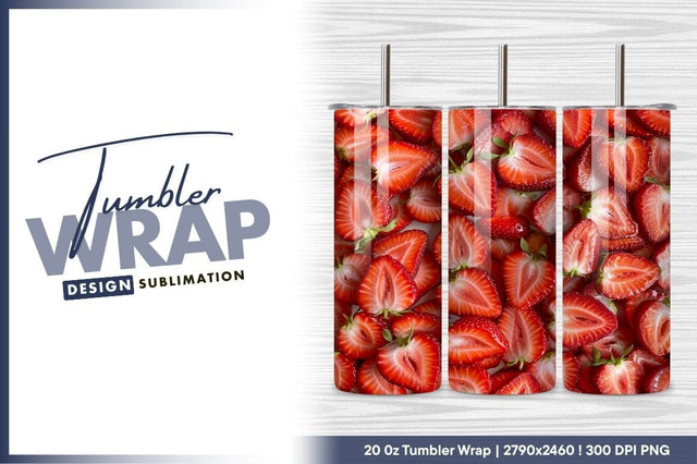Fresh Sliced Strawberries Sweet Red Background Tumbler Png Sublimation Regulrcrative 