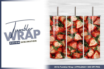 Fresh Strawberries Background Pattern Tumbler Png Sublimation Regulrcrative 