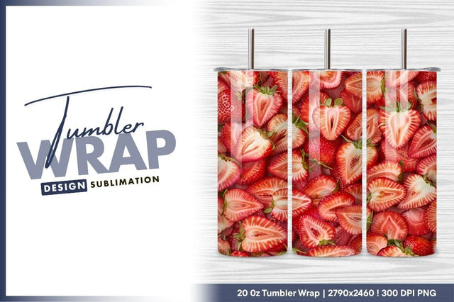 Fresh Strawberries Halved Background Tumbler Png Sublimation Regulrcrative 