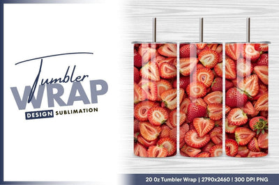 Fresh Strawberries Pattern Food Background Tumbler Png Sublimation Regulrcrative 