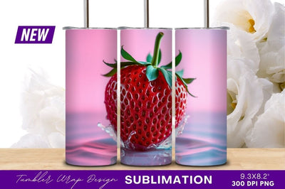 Fresh Strawberry Plunging Into Water Tumbler Png Sublimation Regulrcrative 