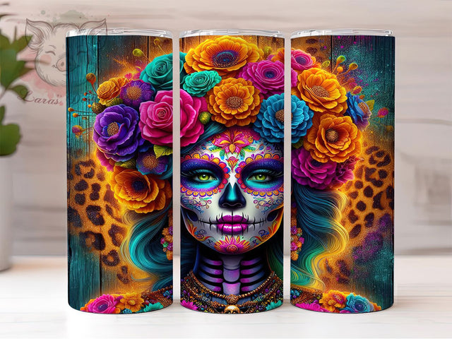 Frida Inspired Mexican Tumbler Wrap, Latina Floral Tumbler Design, Frida Inspired Sublimation Wrap, Mexican Heritage Coffee Tumbler, Colorful Floral Drinkware Wrap Sublimation Lara' s Designs 