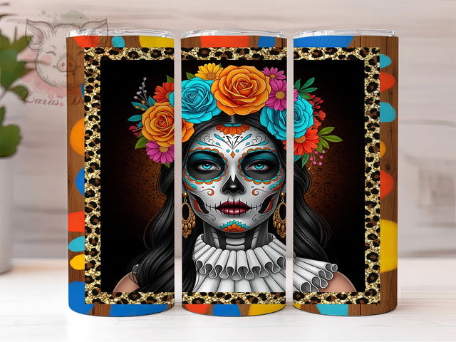 Frida Inspired Mexican Tumbler Wrap, Latina Floral Tumbler Design, Frida Inspired Sublimation Wrap, Mexican Heritage Coffee Tumbler, Colorful Floral Drinkware Wrap Sublimation Lara' s Designs 