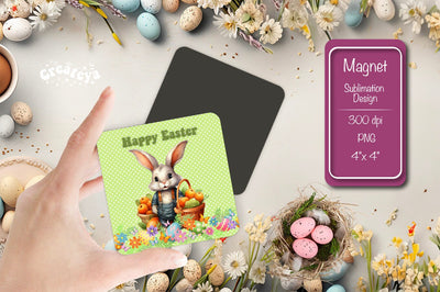 Fridge & Dishwasher Easter Magnet – Cute Bunny Square PNG Sublimation Createya Design 