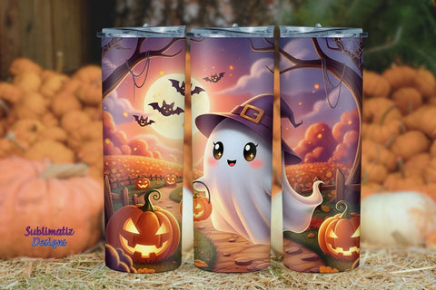 Friendly Ghost Halloween Tumbler Wrap Sublimation Sublimatiz Designs 