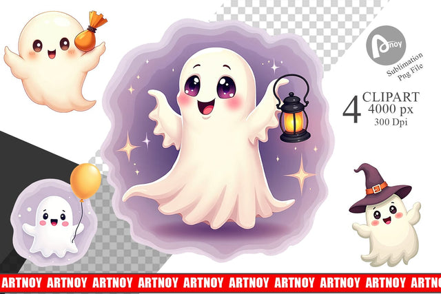 Friendly Ghosts Clipart Sublimation artnoy 