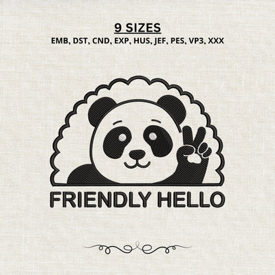 Friendly Hello Panda Embroidery Design – Cute Waving Panda Machine Embroidery File, Peace Sign Panda Design Embroidery/Applique DESIGNS PatternFeed8 