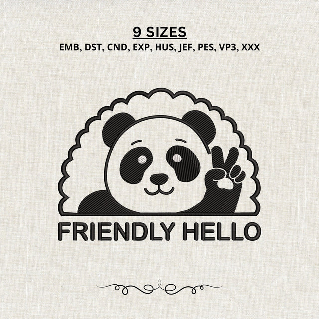 Friendly Hello Panda Embroidery Design – Cute Waving Panda Machine Embroidery File, Peace Sign Panda Design Embroidery/Applique DESIGNS PatternFeed8 