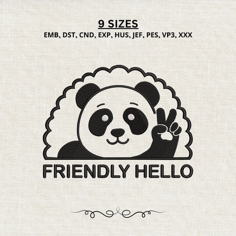 Friendly Hello Panda Embroidery Design – Cute Waving Panda Machine Embroidery File, Peace Sign Panda Design Embroidery/Applique DESIGNS PatternFeed8 