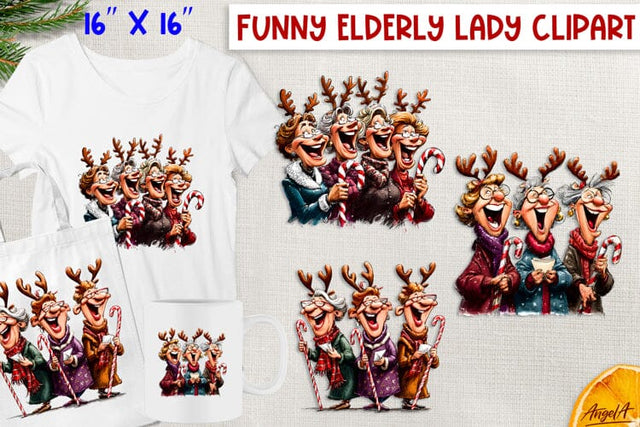 Friendship clipart Elderly ladies in deer antlers and candy Sublimation Angelina Semenova 