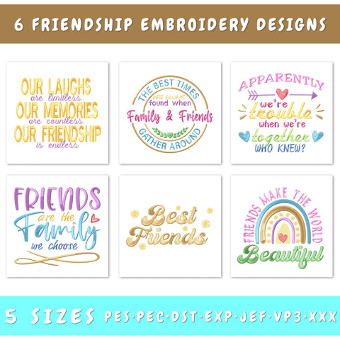 Friendship Quotes Embroidery Designs Bundle - 6 Designs, Friends Embroidery Patterns, Friendship Sayings Embroidery Files, Best Friends PES Embroidery/Applique DESIGNS HappyDesignStudio 