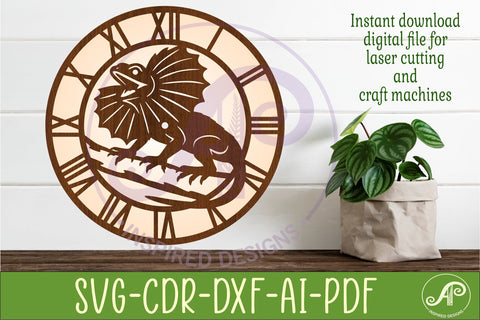 Frill Neck Lizard Clock SVG, Reptile Laser Cut Clock Design SVG APInspireddesigns 