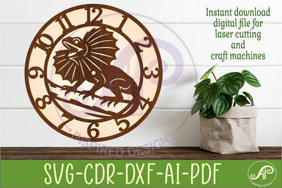 Frill Neck Lizard Clock SVG, Reptile Laser Cut Clock Design SVG APInspireddesigns 