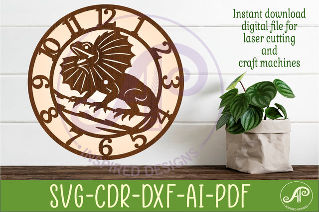 Frill Neck Lizard Clock SVG, Reptile Laser Cut Clock Design SVG APInspireddesigns 