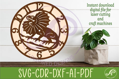 Frill Neck Lizard Clock SVG, Reptile Laser Cut Clock Design SVG APInspireddesigns 