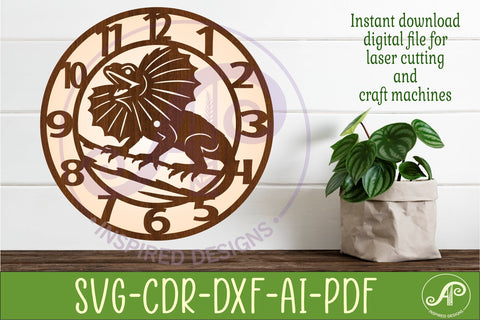 Frill Neck Lizard Clock SVG, Reptile Laser Cut Clock Design SVG APInspireddesigns 