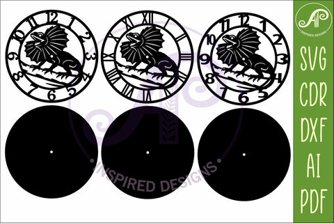 Frill Neck Lizard Clock SVG, Reptile Laser Cut Clock Design SVG APInspireddesigns 