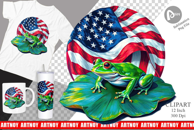 Frog 4th of July Clipart Sublimation artnoy 