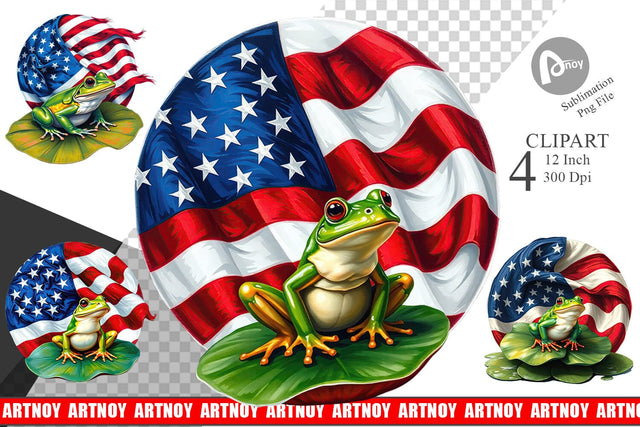 Frog 4th of July Clipart Sublimation artnoy 