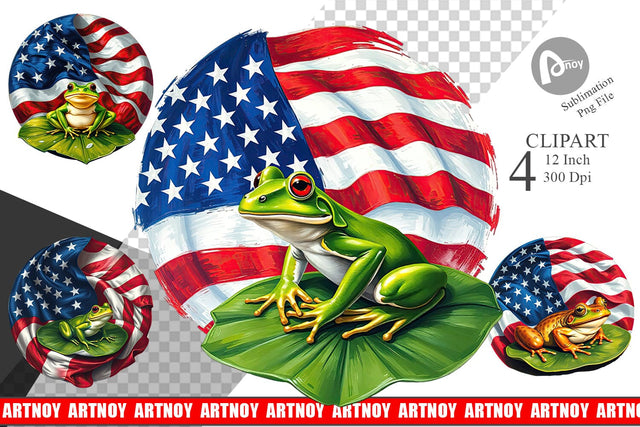 Frog 4th of July Clipart Sublimation artnoy 