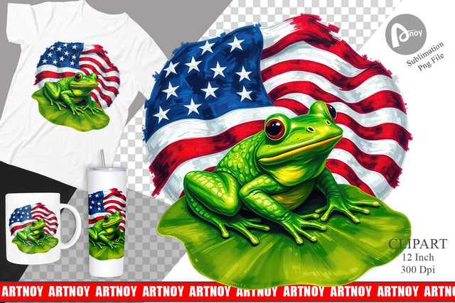Frog 4th of July Clipart Sublimation artnoy 