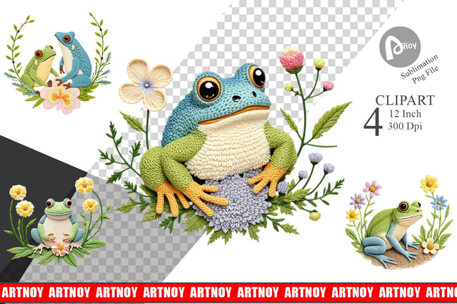 Frog Embroidery Clipart Sublimation artnoy 