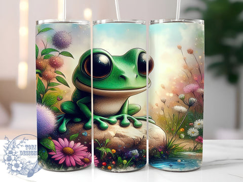 Frog Flower 20oz Skinny Tumbler PNG, Frog Lover Tumbler Sublimation Wrap, Straight & Tapered Tumbler Wrap, Instant Digital Download Sublimation ToriDesigns 